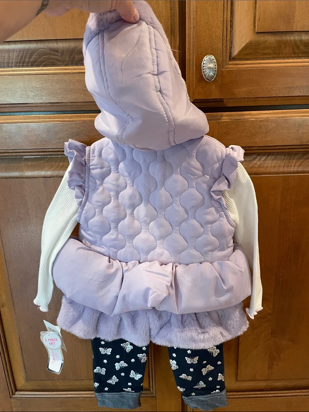 Little Lass Lavender Quilted Butterfly Vest Set - Picture 3 of 3